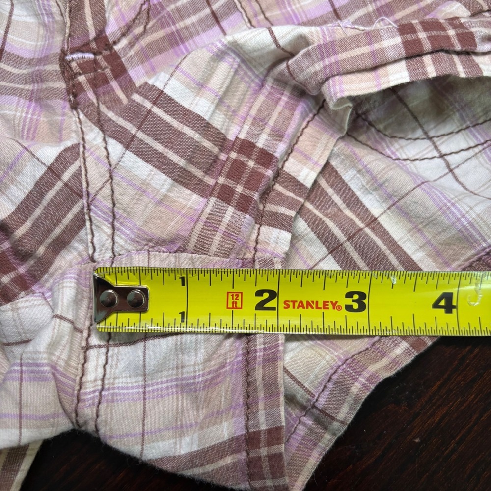 Y2K VTG Mcbling Plaid Low Rise Ruched Side Tie Shorts Brown Purple Size 5/6 Indi - Picture 13 of 14